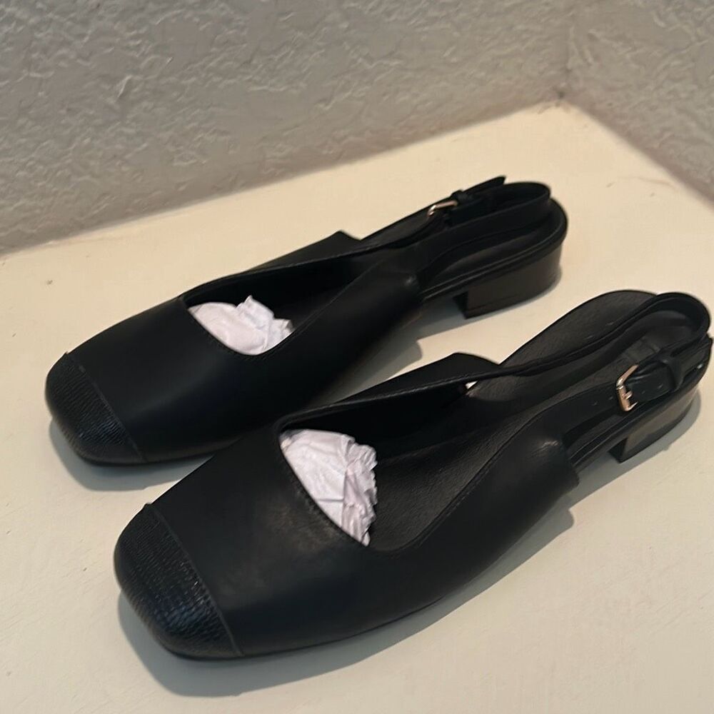 ASOS Womens 7 Landon Slingback Ballet Flats Black Elevated Basic Preppy Acedemia